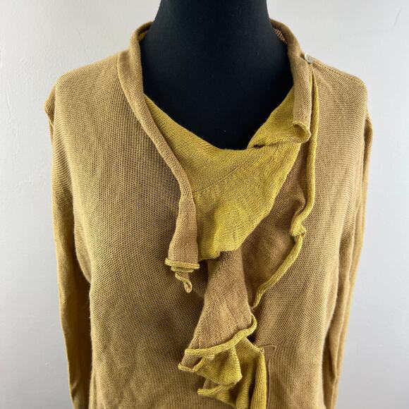 ESTEVE Wool Blend Yellow Sweater Long Sleeves Ruffle Neck Pullover Size 42 US 10 - Picture 3 of 10